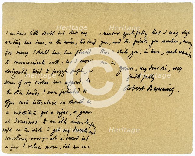 Letter from Robert Browning to William G Kingsland, 27th November 1868. Artist: Robert Browning