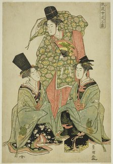 A Fashionable Female Version of the Shikisanban Dance (Furyu onna shikisanban), c. 1788/89. Creator: Utagawa Toyokuni I.