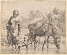 Woman Crossing a Stream, 1662. Creator: Karel Du Jardin.
