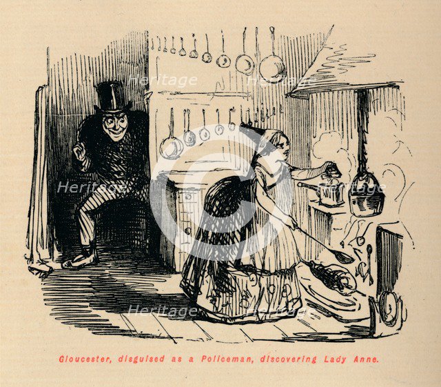 'Gloucester, disguised as a Policeman, discovering Lady Anne', . Artist: John Leech.