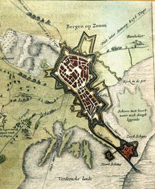 Bergen op Zoom, colored engraving from the book 'Le Theatre du monde' or 'Nouvel Atlas', 1645, cr…