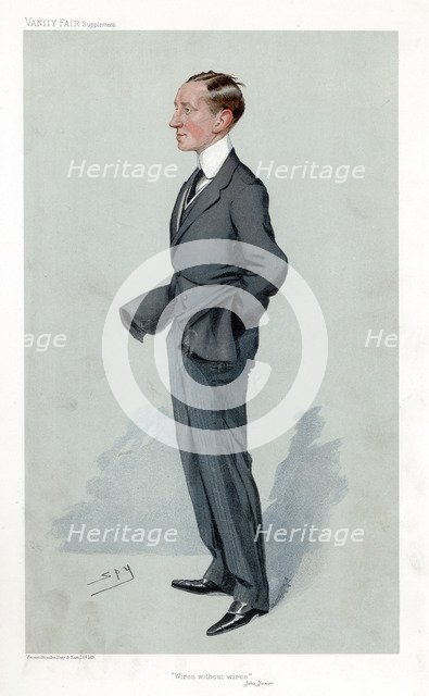 Guglielmo Marconi, Italian physicist and inventor and pioneer of wireless telegraphy. Artist: Spy