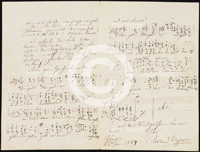 Letter to Carolyne Sayn-Wittgenstein including the closing measures of Das Rheingold, 1854.