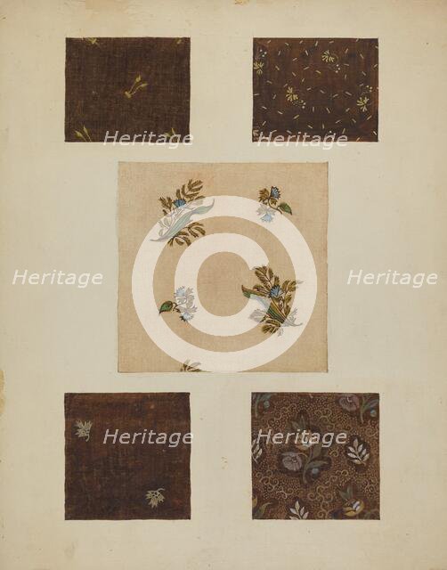 Materials from Patchwork Bedspread, c. 1936. Creator: Frances Lichten.