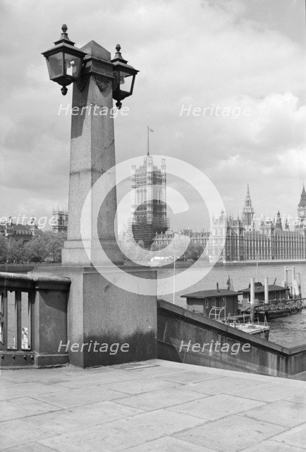 View across the River Thames towards the Palace of Westminster, London, c1945-c1965. Artist: SW Rawlings