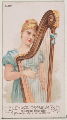 Harp, from the Musical Instruments series (N82) for Duke brand cigarettes, 1888., 1888. Creator: Schumacher & Ettlinger.