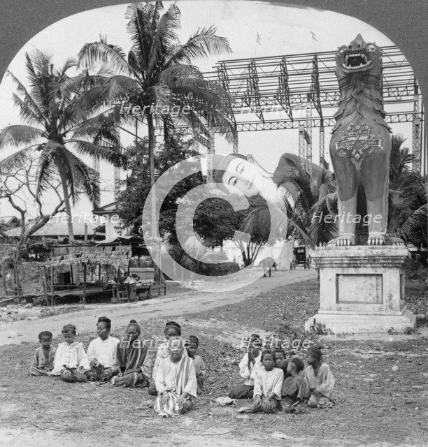 Giant recumbent figure of Buddha, Pegu, Burma, 1908. Artist: Stereo Travel Co