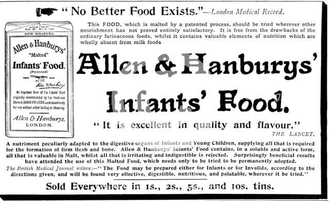 Advertisement for Allen Hanburys' Infants' Food, 1895. Creator: Unknown.