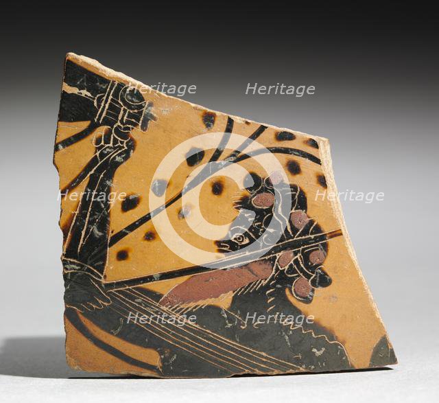 Fragment of a Painted Vase: Head of a Satyr, 520-510 BC. Creator: Unknown.