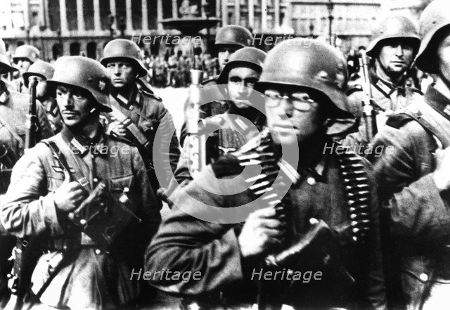German soldiers marching in Paris, 14 June 1940. Artist: Unknown