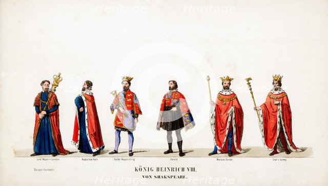 Theatre costume designs for Shakespeare's play, Henry VIII, 19th century. Artist: Unknown