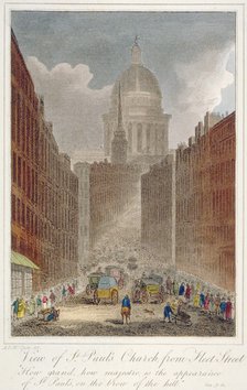 View along Fleet Street towards St Paul's Cathedral, City of London, 1805. Artist: Anon
