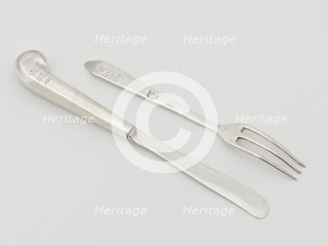 Knife and fork, 1722.  Creator: Johannis Nys.