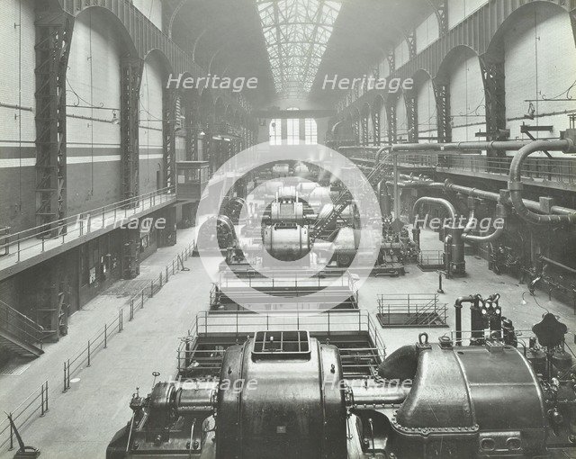 Turbine hall of Greenwich Generating Station, London, 1932. Artist: Unknown.