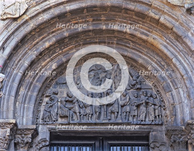 Cathedral of Santiago, the Platerías door, detail of tympanum with scenes from the life of Jesus …