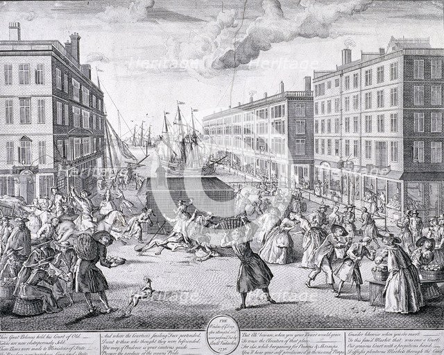 'The view and humours of Billingsgate', London, 1736. Artist: Arnold Vanhaecken