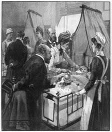 The Prince and Princess of Wales visiting the Eveline hospital for sick children, 1890.Artist: Wilson
