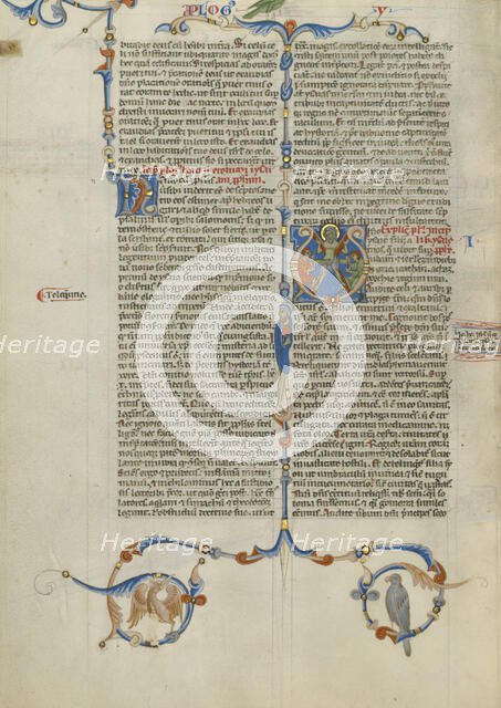 Initial V: Isaiah Being Sawn in Two; Abbey Bible, about 1250-1262. Creator: Unknown.