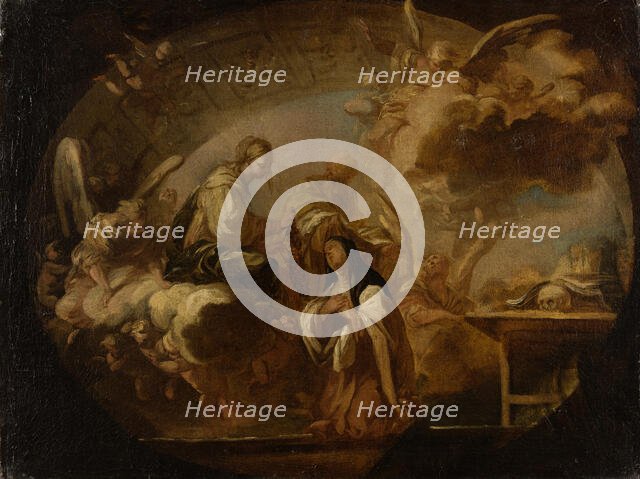 Ceiling design: The Virgin Mary Handing a Rosary to a Nun, 1701-1800. Creator: Italian Master.