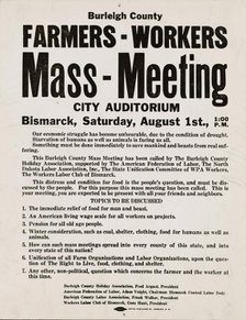 Mass meeting poster. Burleigh County, North Dakota,  1937-08. Creator: Russell Lee.