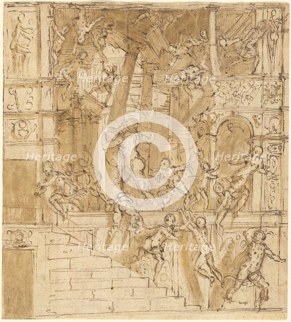 Samson Destroying the Temple, 1550s. Creator: Lattanzio Gambara.