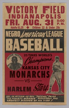 Poster advertising a game between the Kansas City Monarchs and the Harlem Stars, 1945. Creator: Unknown.