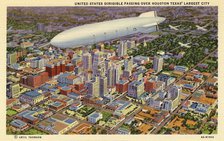 'United States dirigible passing over Houston, Texas' largest city', USA, 1934. Artist: Unknown