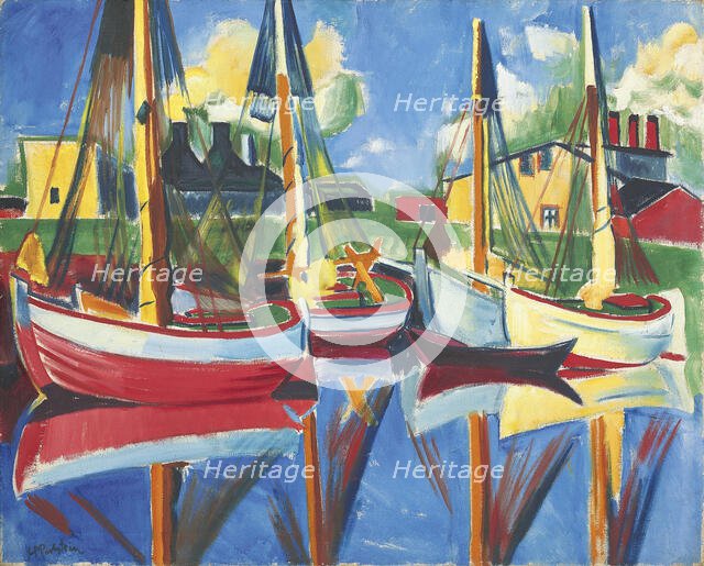 Fishing boats in the afternoon sun, 1921. Creator: Max Pechstein.
