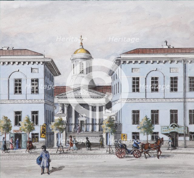 The Nevsky Prospekt in Saint Petersburg, 1830-1840s. Artist: Sadovnikov, Vasily Semyonovich (1800-1879)