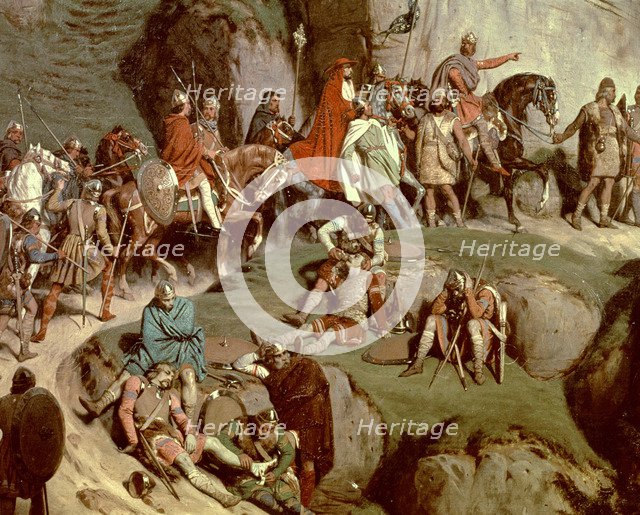 Charlemagne crosses the Alps in the year 773, oil, detail.