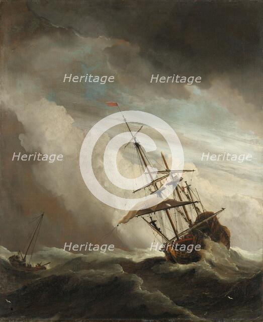 A Ship on the High Seas Caught by a Squall, Known as ‘The Gust’, c.1680. Creator: Willem van de Velde the Younger.