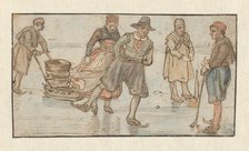 Skaters on the Ice, a Man Pushing a Sledge and a Kolf-player / verso: Two Skaters, c.1620-c.1625. Creator: Hendrick Avercamp.