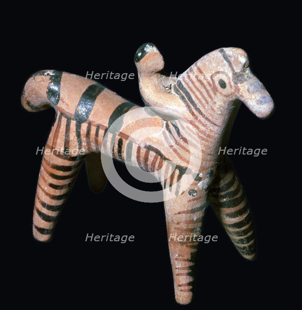 Terracotta figure of a horseman, Greek, from Tanagra, Boeotia, Greece, c550 BC. Artist: Unknown
