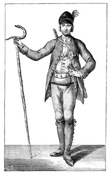 'James Boswell, esq in the dress of an armed Corsican Chief, 1769.'Artist: James Wale