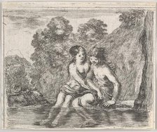 Salmacis and Hermaphrodite, from 'Game of Mythology' (Jeu de la Mythologie), 1644. Creator: Stefano della Bella.