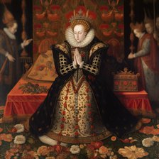 AI IMAGE - Portrait of Queen Elizabeth I in prayer, 16th century, (2023). Creator: Heritage Images.