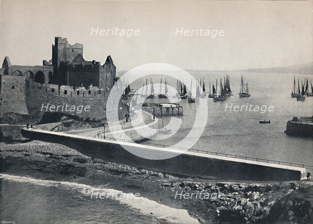 'Peel - The Old Castle and Harbour', 1895. Artist: Unknown.