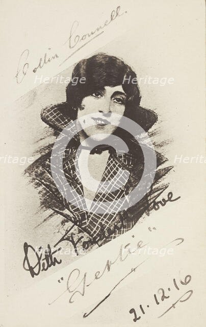 An man in drag as "Gertie" wearing a checked coat, 1916. Creator: Unknown.