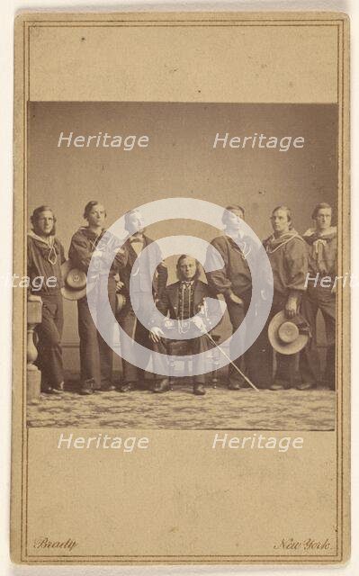 Group of military personnel, one being seated, about 1862. Creator: Mathew Brady.