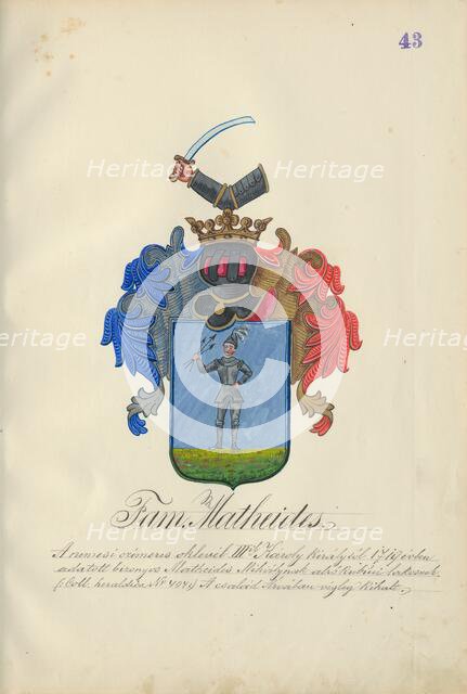 Coat of arms of the Matheides family, 1904. Creator: Adolf Medzihradsky.
