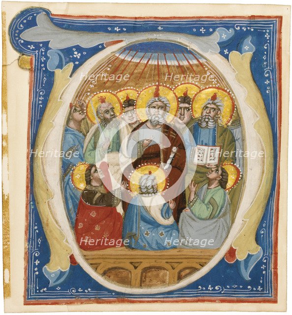 The Pentecost. Initial O from an Antiphoner, ca 1320. Artist: Anonymous  