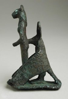 Dog Headed Bird Figurine Protecting a Female Lioness Deity, Late Period-Ptolemaic Period, 664-30 BCE Creator: Unknown.
