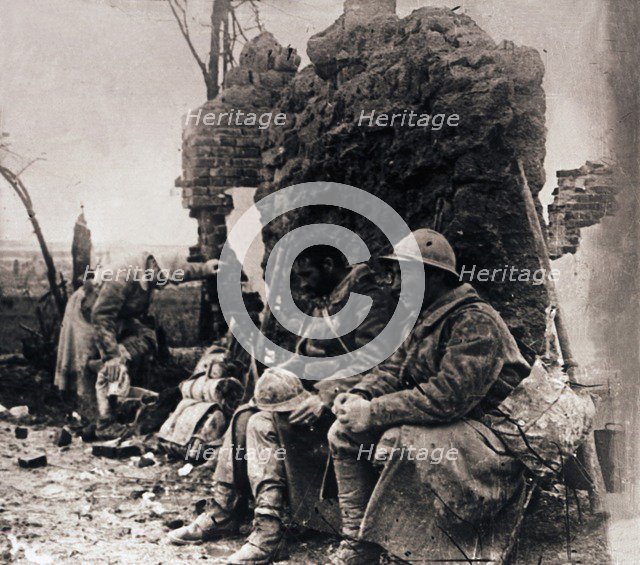 Soldiers among ruins, c1914-c1918. Artist: Unknown.