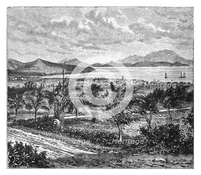 'St Kitts, view taken from Nevis', c1890. Artist: Unknown