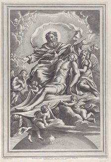 The Holy Trinity, with the dead Christ at center surrounded by angels, God the Father, ..., 1650-90. Creator: F. de Louvement.