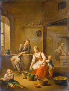 A Peasant Family at Home, 18th century. Creator: Johann Andreas Herrlein.