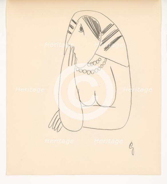 Woman in a striped scarf with her face supported, 1938. Creator: Mikulas Galanda.