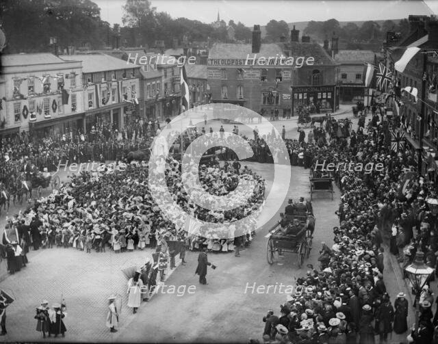 Crowds in Market Place watching the visit of Edward, Prince of Wales, Wantage, Oxfordshire, 1898. Creator: Henry Taunt.
