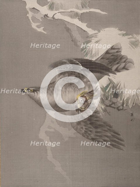 Hawk Holding a Small Bird, ca. 1891-92. Creator: Okada Baison.