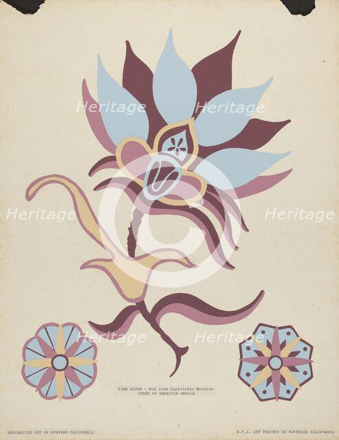 San Juan Capistrano Mission Side Altar from the portfolio "Decorative Art...", 1935/1942. Creator: Unknown.